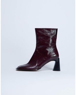 TOPSHOP Star Premium Leather Round Toe Block Heel Boot - Purple