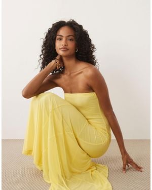 ASOS Bandeau Mesh Maxi With Godet And Train Detail - Yellow