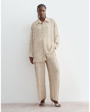 ARRANGE Pantalones Rectos Con Adorno Lineal, En Plateado - Neutro