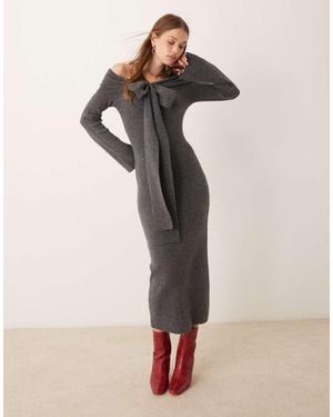 Pretty Lavish Bardot Bow Midaxi Knit Dress - Natural