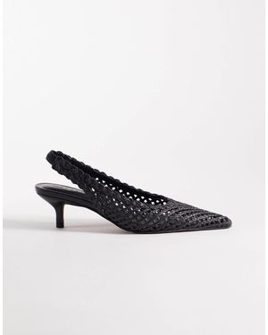 ASOS Star Weave Slingback Mid Heel Shoes - White