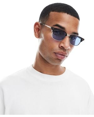 ASOS – retro-sonnenbrille mit -silbernem gestell und blau getönten gläsern - Weiß