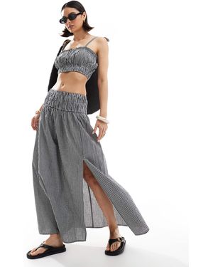 New Look – gesmokter midirock mit em vichy-karo, kombiteil - Grau