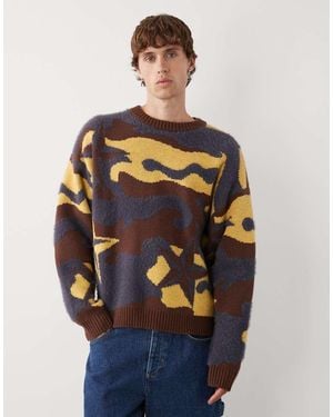 Collusion Knitted Camo Boxy Jumper Jumper - Blue