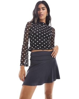Daisy Street Slinky Jersey Ruched Asymmetric Mini Skirt - Blue