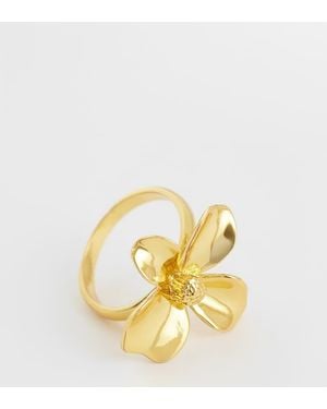 ASOS Asos Design Curve 14k Plated Ring With Flower Design - Metallic