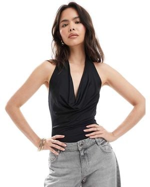 New Look Halter Cowl Neck Bodysuit - Black