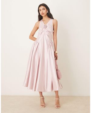 Sister Jane Muse Sleeveless Corsage Detail Hip Pleat Taffeta Midaxi Dress - Pink
