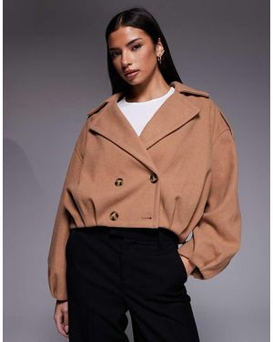 River Island Giacca Corta Effetto Lana Chiaro Con Fondo A Palloncino - Nero