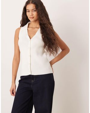 ASOS Ribbed Collared Knit Top - White