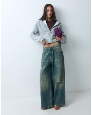 Collusion X007 - jean baggy xl taille basse ajustable - délavage effet usé grunge - Bleu