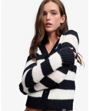 Superdry Angeraute strickjacke mit v-ausschnitt und leichtem schnitt - Weiß