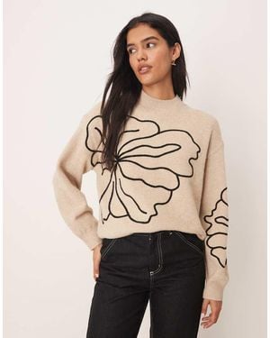 Jdy Floral Stitch Detail Jumper - Natural