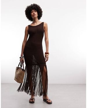 ASOS Knitted Fringe Maxi Beach Dress - Brown