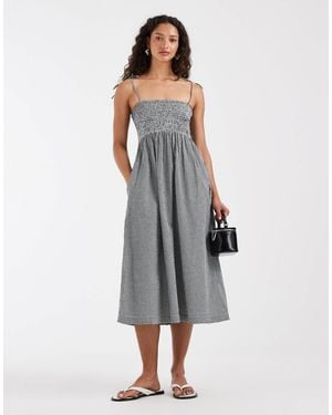 JJXX Seersucker Gingham Maxi Dress - Gray