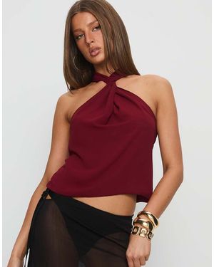 Princess Polly Top Con Cuello Halter Y Detalle Retorcido En La Parte Delantera Adalynne De -Rojo
