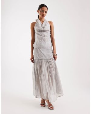 4th & Reckless Chiffon Drop Waist Pleat Maxi Skirt Co-Ord - White