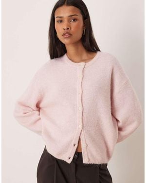 Gina Tricot Crew Neck Knitted Wool Alpaca Cardigan - Pink