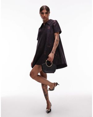 & Other Stories Metallic Jacquard Mini Swing Dress With Collar - White