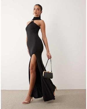 ASOS Hardware Detail High Neck Cutaway Slinky Maxi Dress - Black