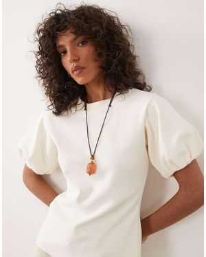 ASOS Interlock Cinched Waist Puff Sleeve Top - Brown