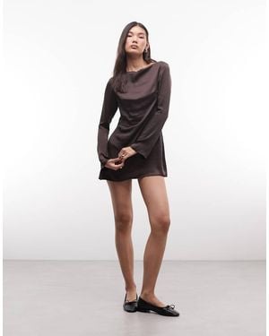 Monki Open Back Angel Sleeve Satin Mini Dress - Natural