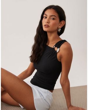 Cotton On Eyelet Off The Shoulder Sinched Waist Top - Black