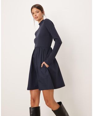 Threadbare Vestido Corto Híbrido De Manga Larga De - Azul