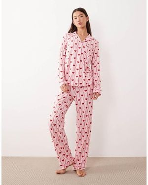 Chelsea Peers Long Button Up Pyjama Set - Pink