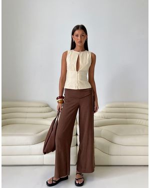 Princess Polly Moon Linen Blend Tie Side Wide Leg Trousers - Brown