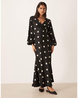 Glamorous Maxi-Jurk Van Jacquard Met V-Hals En Stippen - Zwart