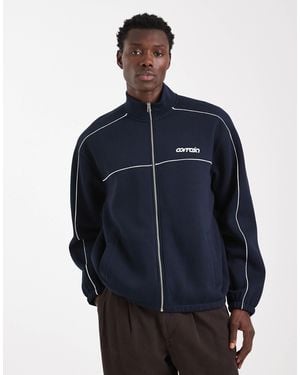 ASOS Relaxed Track Printed Jacket With Piping - Blue