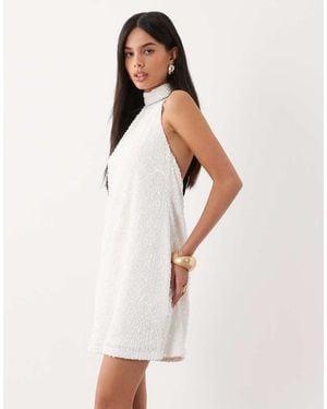 Threadbare Minivestido De Cuello Alto Con Lentejuelas Y Detalle De Lazo De Terciopelo En - Blanco