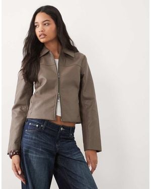 Abercrombie & Fitch Fitted 90s Faux Leather Jacket - Brown
