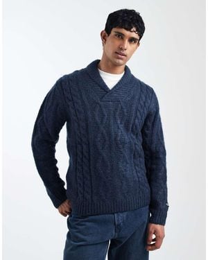 Levi's Polaris Shawl Collar Cable Knit Jumper - Blue