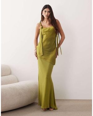 ARRANGE Tie Shoulder Satin Maxi Dress - Green