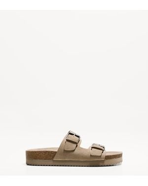 Bershka Buckled Flat Slider Sandals - White
