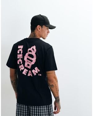 ICECREAM Camiseta Negra Con Estampado De Cono De Helado En La Espalda - Azul