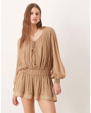 Free People Sunbeam Long Sleeve Mini Dress - Natural