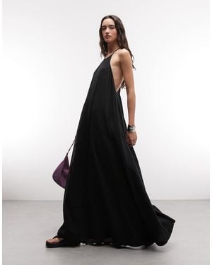 Weekday Vestido Largo Con Cuello Halter Y Espalda De Nadadora De Tejido Rugoso - Negro