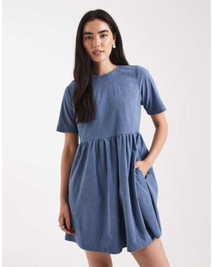 Threadbare Cord Short Sleeve Mini Dress - Blue