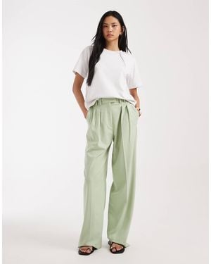 ASOS Tall Tailored Wide Leg Pants With Pleat Detail - Green
