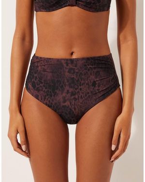 Calzedonia High-Waist Leopard Print Bikini Bottom - Brown