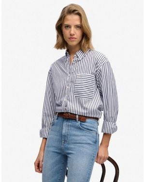 Superdry – langärmliges relaxed-fit-hemd aus popeline - Blau