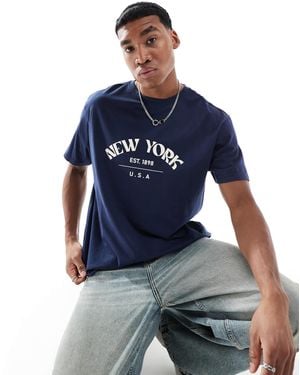 Another Influence New York Slogan Oversized T-shirt - Blue