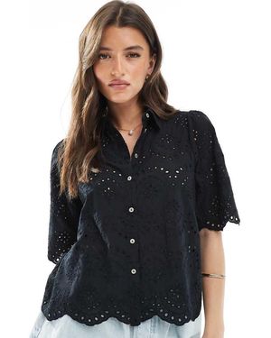 ONLY Camicia A Maniche Corte Nera Traforata - Nero