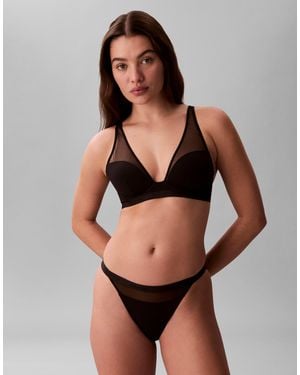 Calvin Klein Signature Modal Sheer Mesh Lightly Lined Plunge Bra - Brown