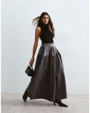 ARRANGE Tailored Sculpted Waist Full Midi Skirt - Black