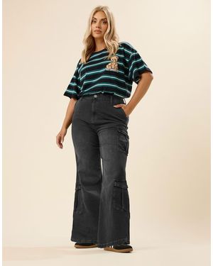 Yours Clothing Washed Effect Cargo Jeans - Blue