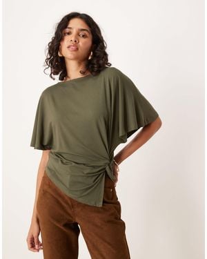ASOS Top torsadé à manches ange - olive - Vert